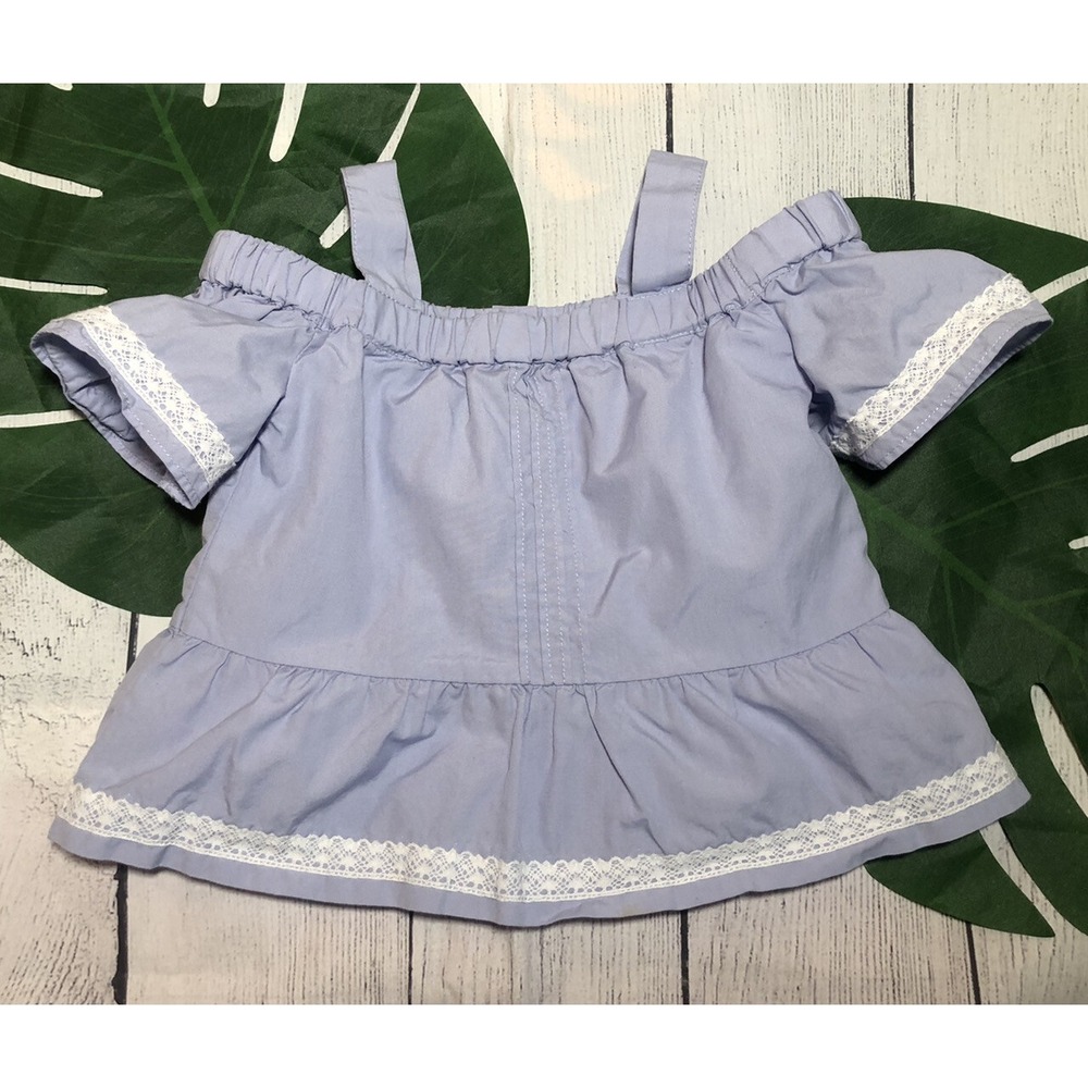 Janie and Jack Toddler Girls Top  18-24MBlue White Cold Shoulder Lace Pleated
